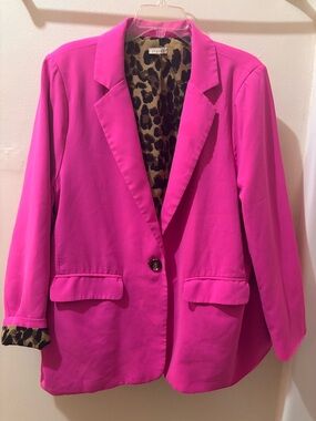 JODIFL Hot Pink Women's Blazer Jacket with Leopard Lining